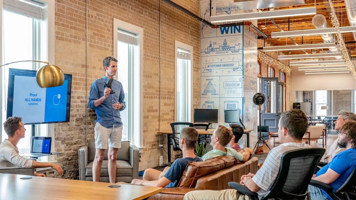 Team collaborating around a business workflow