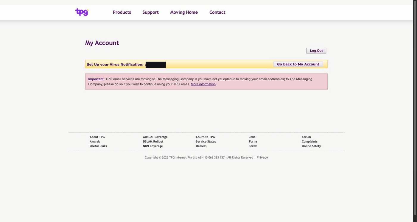 The virus notification page, containing a banner and empty space